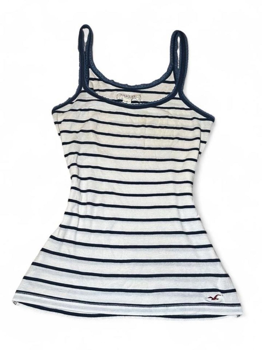 Y2K Hollister White & Navy Striped Cami Lace Trim Summer Indie Sleaze It Girl